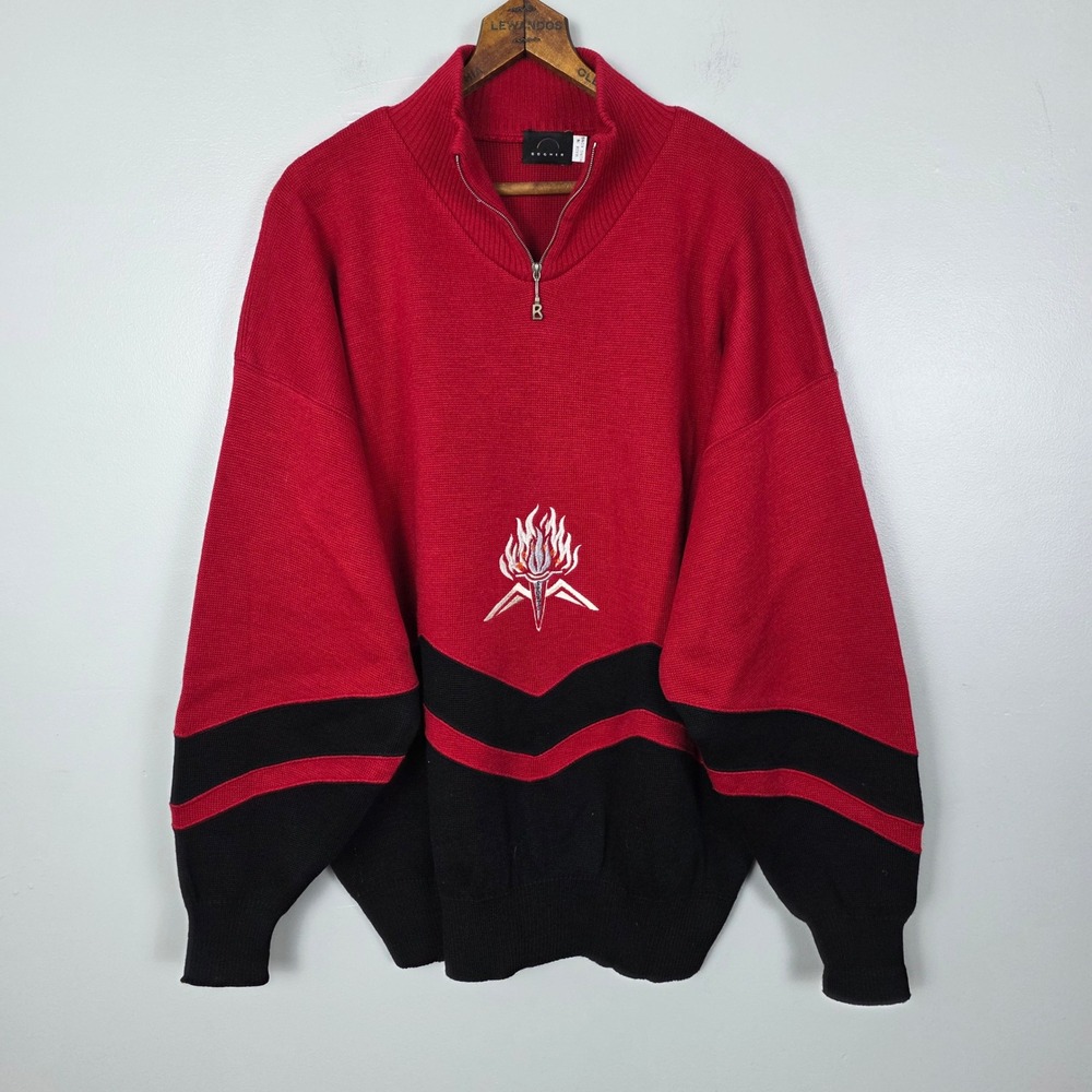 Vintage Bogner 90s Olympics Sports Red Black Wool Blend Pullover Sweater Mens M